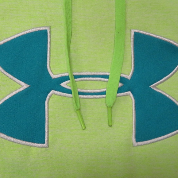 Under Armour Hoodie Storm Big Logo Twist Yellow Womens Small Semi Fitted - Picture 3 of 6